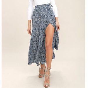Lulu's Navy Blue Print Wrap Maxi Skirt